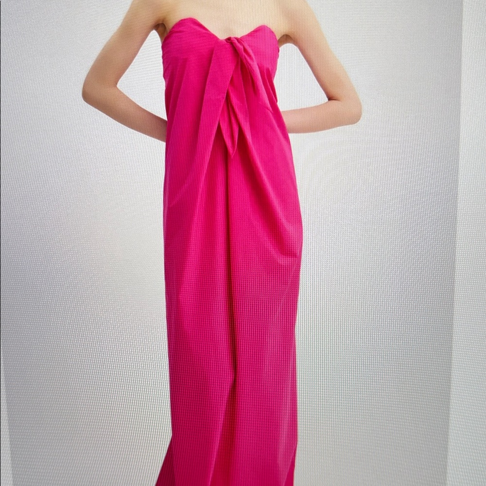 NWT Caroline Constas Kaia Tie Front Strapless Pink Column Gown Size L